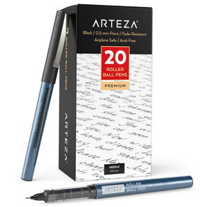 Roller Ball Pens, Black, 0.5mm Needle Nib - Set of 20